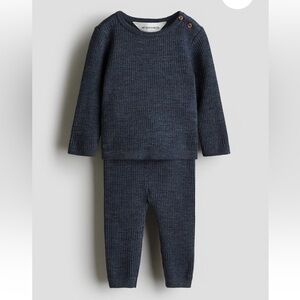 H&M 2 Piece Ribbed Marino Wool Set - Navy Blue - Size 3 to 6 months